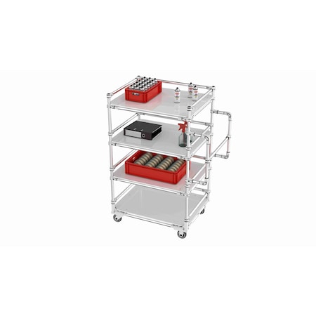 Trilogiq 4-Level Shelf Cart 3 Flanges Per Level With Vertical Handlebars. 49A-3