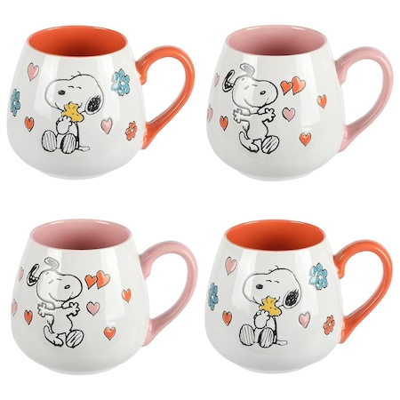 Peanuts Mothers Baby 4 Piece 20 Ounce Stoneware Belly Mug Set in Orange and Pink 750121015M