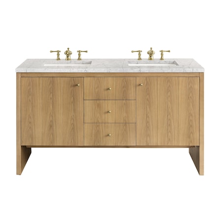 James Martin Vanities Hudson 60'' D Vanity, Light Natural Oak w/ Jasmine Pearl Top w/FreePower Wireless Charger 435-V60D-LNO-FEJP