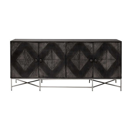 Homeroots 72in Black Solid Wood Sideboard with Four Doors 380241