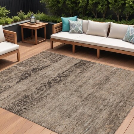 Homeroots 8' X 10' Brown And Taupe Medallion Washable Indoor Outdoor Area Rug 616109