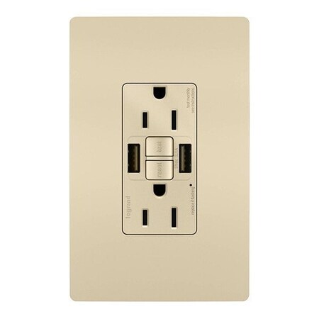 Legrand USB Receptacle, 15 A, Ivory, Nylon 1597TRUSBAAI