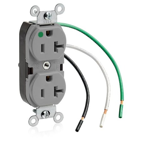 Leviton Leaded Dup Rec HG 20A 125V Self-Gr Gry 8300-LGY
