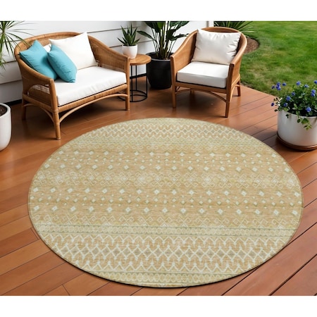 Homeroots 8' Copper Ivory And Olive Green Round Tribal Washable Indoor Outdoor Area Rug 582616