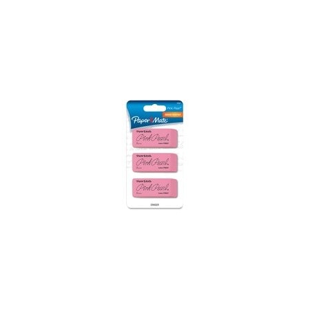 Paper Mate Pink Pearl Eraser - Pink - Rubber - 3 / Pack - Soft, Pliable, Smudge-free, Latex-free, Beveled, 12PK 70501