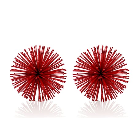 Homeroots Set of Two Red Iron Decorative Spiky Sphere Tabletop Sculpture, 2PK 568888