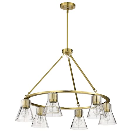 Nuvo Gianna, 6 Light Chandelier, Vintage Brass Finish, Clear Glass 60/8345