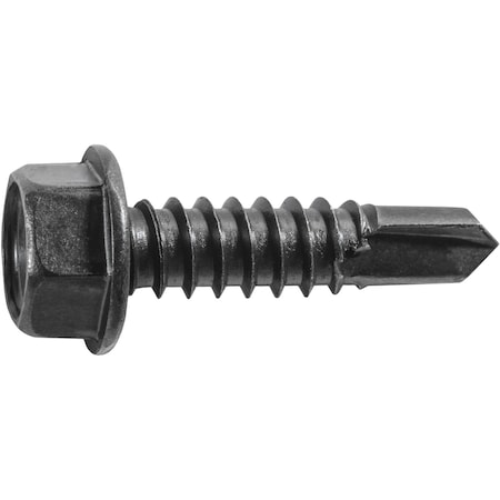 Hex Washer Head Tapping Screw with Tek Point #14 x 1in - Black, 50PK