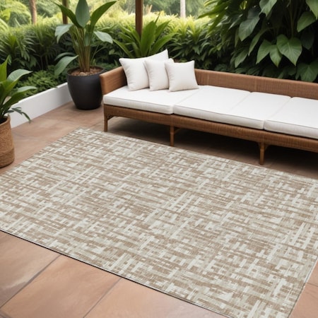 Homeroots 10' X 14' Tan And Beige Abstract Washable Indoor Outdoor Area Rug 602526