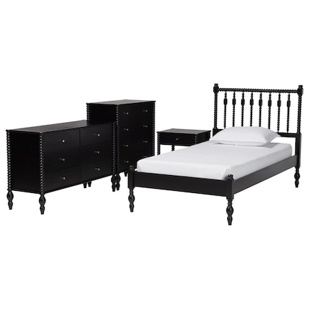Baxton Studio Denita Bedroom Set with Chest, Black, Twin 271-14730-14742-14740-14738-ZORO