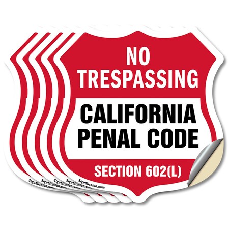 Signmission California No Trespassing Shield Sign Ca, 6 inch X 6 inch, Vinyl Decal, 5PK SHI-D-5PACK-6-368
