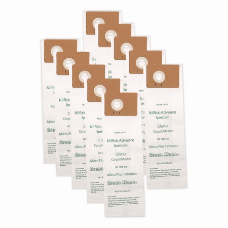 Green Klean Replacement Vacuum Bags, Fits Advance Spectrum/Clarke CarpetMaster, 10PK GK-CMASTR-P