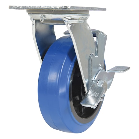 Vestil Elastic Rubber Swivel With Brake Caster 6 In. Diameter x 2 In. Width 770 lb Blue/Black CST-BB-6X2ER-SWB