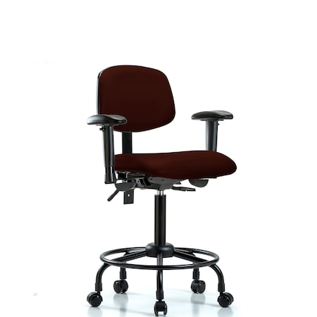 Blue Ridge Ergonomics Bench Chair, RT Tilt, AA Cast, Vinyl, Burg, 6-Way Adjustable, 22" to 29" Height, Burgundy BR-VMBCH-RT-T1-A1-RC-8569