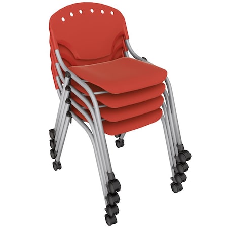 Regency Rico Classroom Training Mobile Stack Chair Armless - Red, 4PK K305-RD-4PK