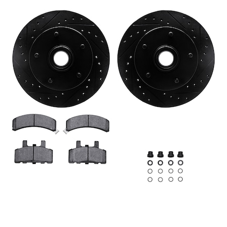 Dynamic Friction Co DFC Brake Rotor Drilled & Slotted - Black- w/Ultimate Duty Brake Pad & HW Kit 8412-40003