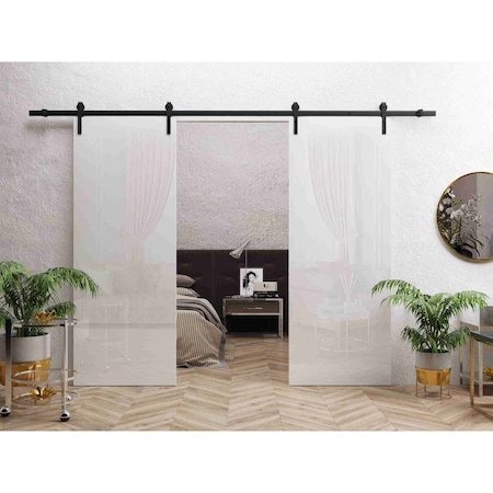 Sartodoors Double Barn Door 72 x 84 inches, Planum 0010 Gloss White, 13FT Rail Track Set, Solid Panel Interior PLANUM0010DB-B-GLOS-7284