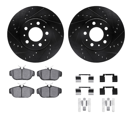Dynamic Friction Co DFC Rotors-Drilled & Slotted-Black w/ 5000 Advanced Brake Pads Incl Hdw 8512-27021