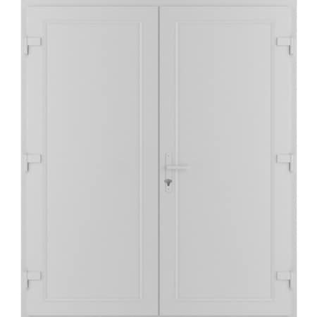 Vdomdoors Front Exterior Prehung Metal-Plastic Double Doors / MANUX 8111 White Silk / Office Commercial and R MANUX8111DEXD-WS-LH-W72xH80
