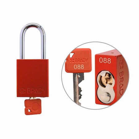Brady Padlock Alum RED 1.5in Steel KeyCode88 SDAL-RED-38ST-088