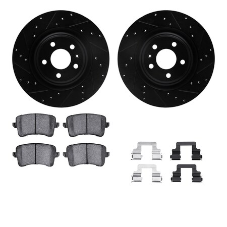 Dynamic Friction Co DFC Rotors-Drilled & Slotted-Black w/ 5000 Advanced Brake Pads Incl Hdw 8512-73089