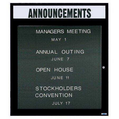 Aarco Enclosed Letter Board Directory w/ Powder Coated Black Aluminum Frame and Header, 36''Hx30''W, 1 Door ADC3630HBK