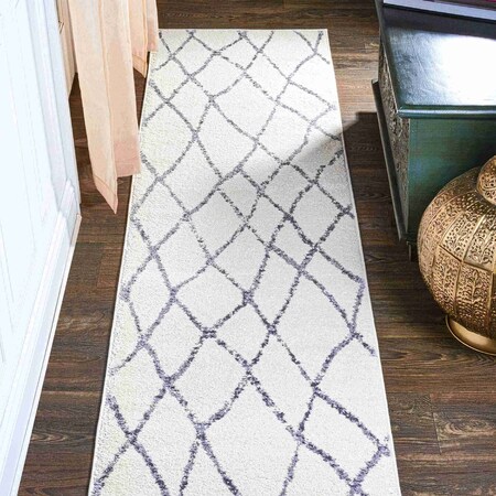 Jonathan Y Illi Moroccan Diamond Trellis Ivory/Gray 2 ft. x 10 ft. Runner Rug MOH506A-210