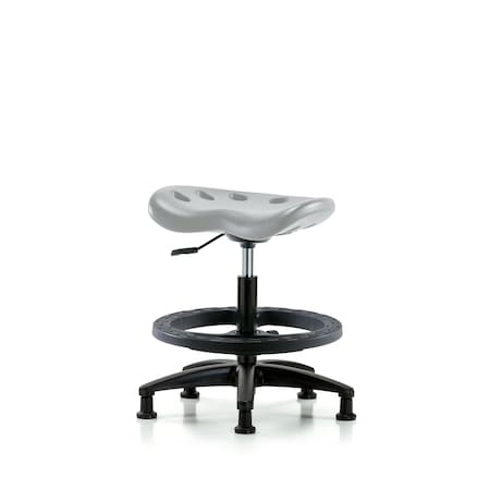 Blue Ridge Ergonomics Poly Tractor Stool - Medium Bench Height with Black Foot Ring & Stationary Glides in Gray Poly PTMBSL-RG-BF-RG-GRY