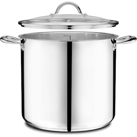 Emporio Kitchen Stainless Steel 20QT Stockpot with Glass Lid, Even-Heat Base, Riveted Handles, Oven Safe EMPKSSTKP20