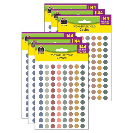 Teacher Created Resources Wonderfully Wild Circles Mini Stickers Valu-Pak, 1144-Piece Set, 6PK 9196
