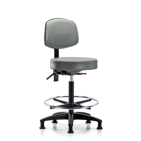 Blue Ridge Ergonomics Vinyl Stool, Back, High Bench, Foot Ring, Glides, Sterling BR-VHBST-RG-T0-CF-RG-8840