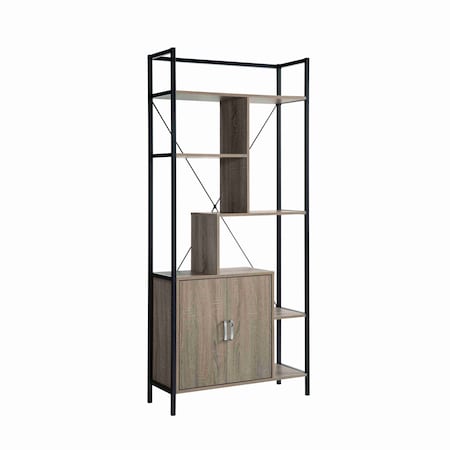 Homeroots 71" Brown Metal Eight Tier Etagere Bookcase with Two Doors 630394