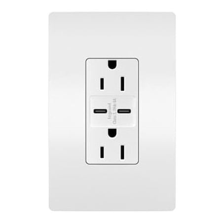 Legrand USB Receptacle, 15 A, White, Nylon R26USBCC6W