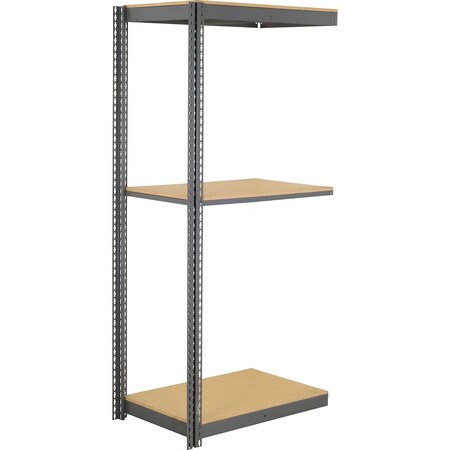 Global Industrial 3 Shelf, Commercial Duty Boltless Shelving, Add On, 48"W x 12"D x 96"H, Wood Deck B3165985