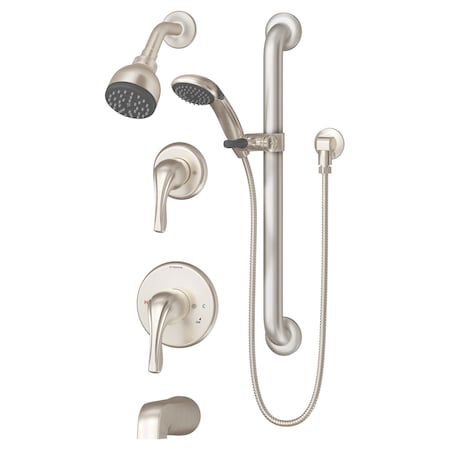 Symmons Shower and Diverter Trim Kit with Handles, Showerhead, Hand Spray, and Tub Spout 9606-PLR-1.5-TRM-STN