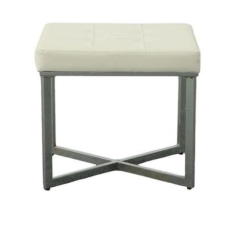 Homeroots 20in Off White and Silver Tufted Faux Leather and Metal Upholstered Bench 733245