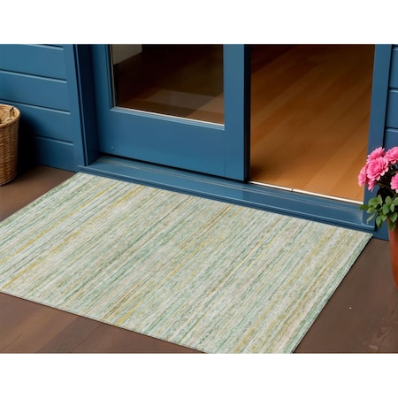 Homeroots 3' X 5' Mint Green Striped Washable Indoor Outdoor Area Rug 607962