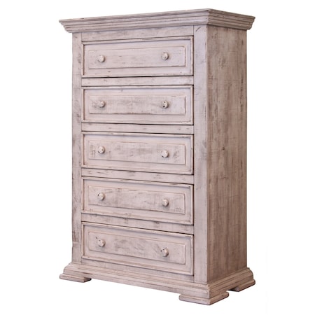 Homeroots 37" White Solid Wood Five Drawer Chest 524564