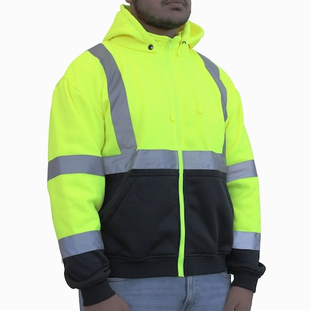 Glow Shield Class 3, Hi-Viz Lime Green, Black Bottom Sweatshirt Jacket, 3XL HW173GBK 3XL