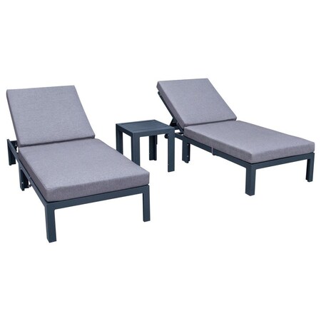 Leisuremod Chelsea Modern Outdoor Chaise Lounge Chair With Side Table & Blue Cushions CLTBL-77BU2