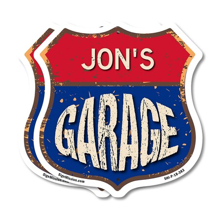 Signmission Jon's Garage, 18 inch X 18 inch, Plastic Sign, 2PK SHI-P-2PACK-18-383-JON