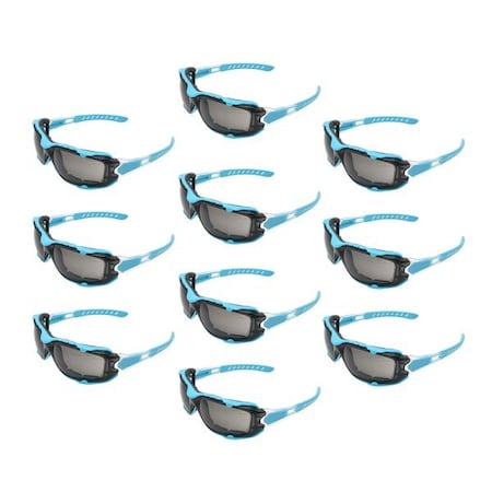 Interstate Safety Full-Seal Safety Glasses with Smoke Mirror Lens and Removable EVA Foam Gasket, Blue, 10PK 40256-BX