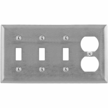 Hubbell Wiring Device-Kellems Wall Plates and Box Cover, Number of Gangs: 4 Stainless Steel, Brushed Finish SS38