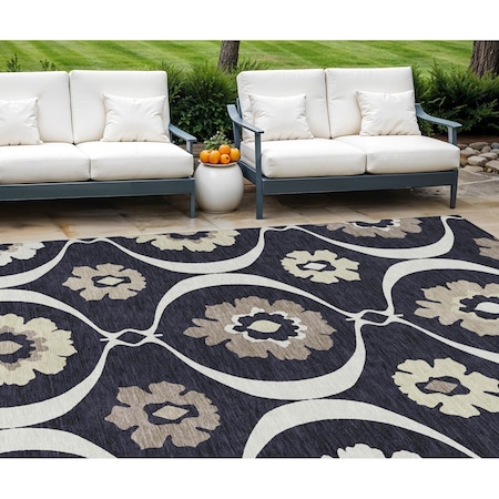 Homeroots 9' X 12' Black Ivory And Taupe Medallion Washable Indoor Outdoor Area Rug 589594