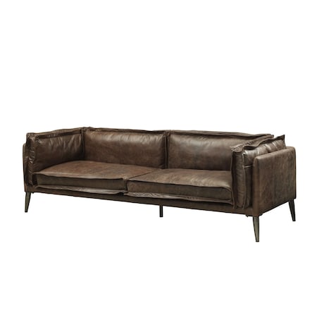 Homeroots 71in Chocolate And Silver Top Grain Leather Loveseat 515670