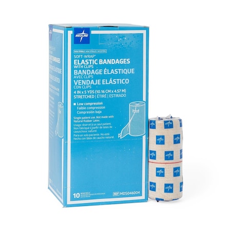 Medline Soft-Wrap Elastic Bandage with Clips, 4in x 5 yd., 10PK MDS046004ZZ
