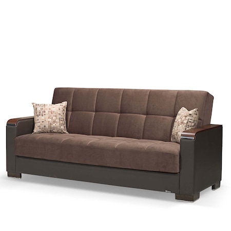 Homeroots 87" Brown Microfiber And Faux Leather Sleeper Sofa And Toss Pillows 607172