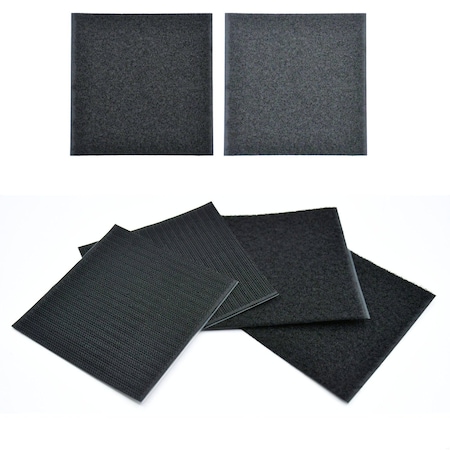 Grizzly Supply Adhesive Hook and Loop Square, 4 in L, 4 in W, Hook and Loop Connection, Black, 2PK GS-HLAQ4-0