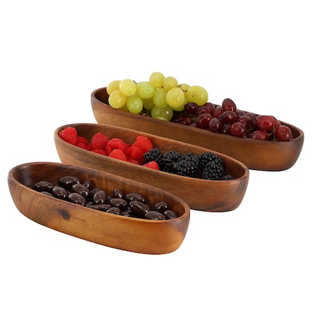 Megachef 3 Piece Acacia Wood Oval Serving Bowls in Assorted Sizes 750122186M