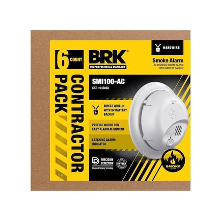 Brk Smoke Detector 6 PK Hard-Wired w/Battery Back-up Ionization White, 6PK 1046838